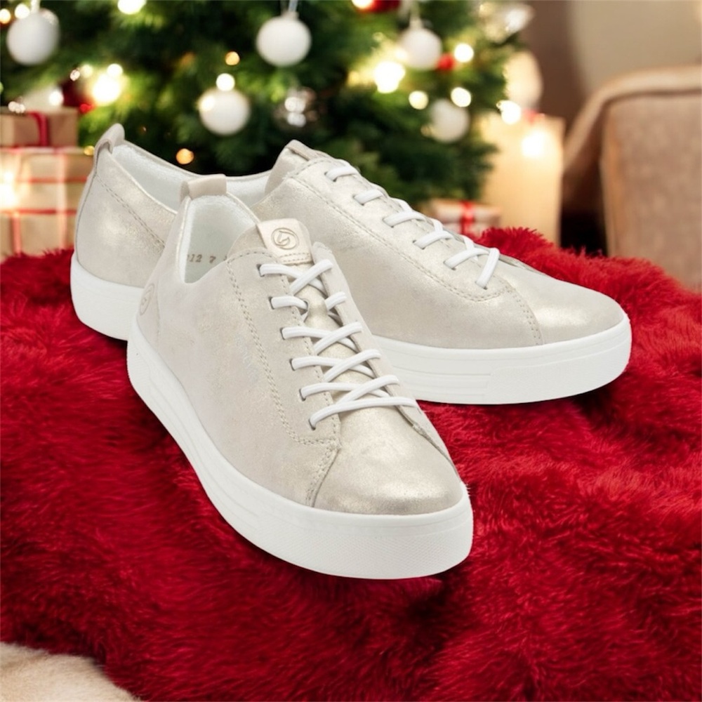 “REMONTE” WOMEN’S SOFT LEATHER METALLIC SNEAKERS by REMONTE, SIZE EUR 44=US 12